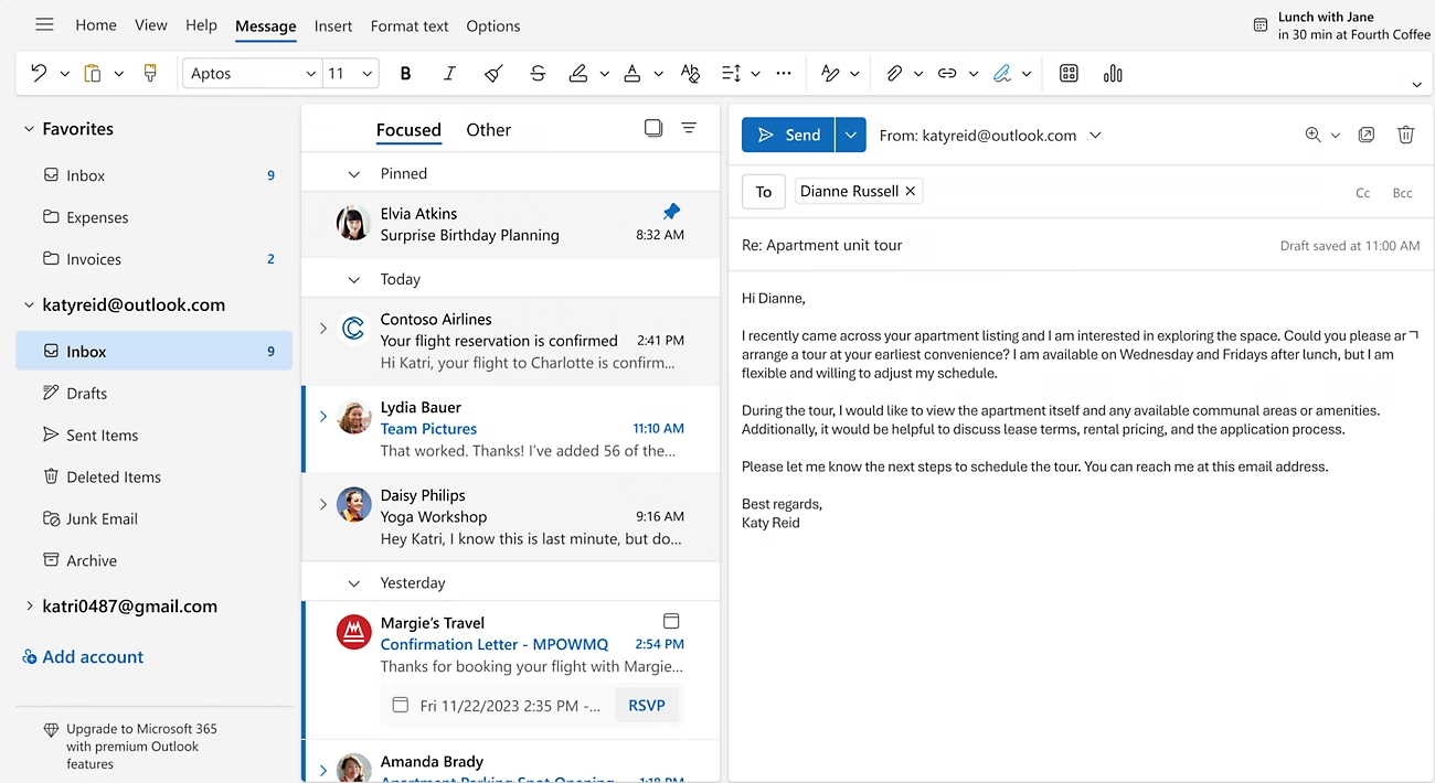 Microsoft Outlook – E-Mail-Ansicht mit geöffnetem Nachrichtenentwurf